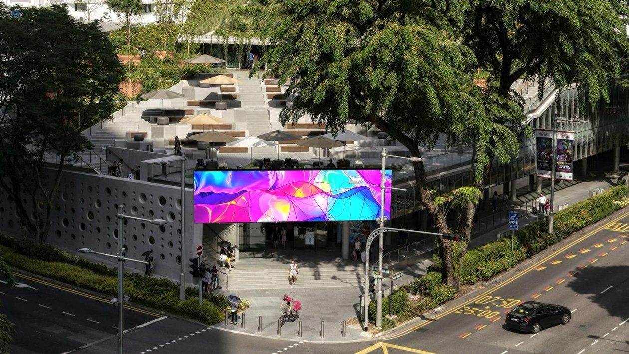 Aerial of Design Orchard screen at Orchard / Cairnhill junction